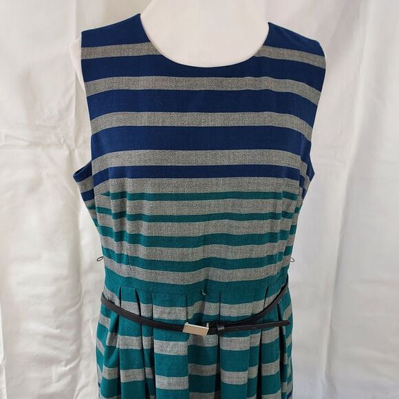 Calvin Klein Fit and Flare Dress Womens Size 16 Sleeveless Stretch Striped Lined - Picture 3 of 11